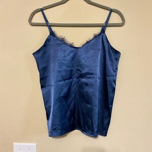 Boohoo navy satin layering tank top M